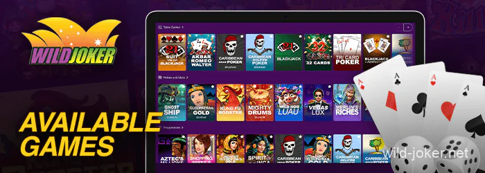 Categories of games for Australian players on Wild Joker's site