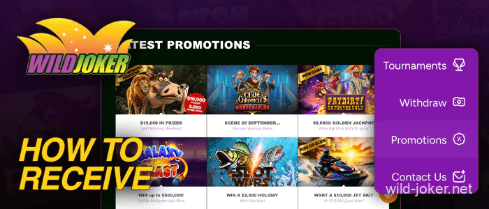 Instructions on how to apply the no deposit bonus at Wild Joker casino site